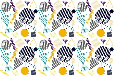 Memphis seamless  pattern in retro style. Doodle pattern hand-drawn pen, ink, chalk.のイラスト素材