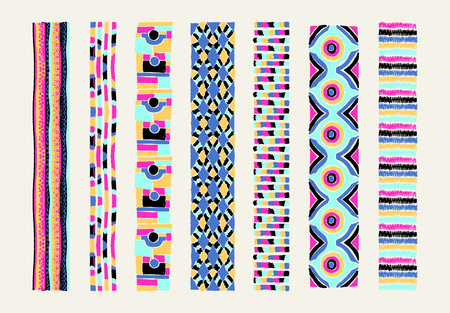 Set of ethnic art brushes in African style.  The Aztec pattern. Oriental lace tape. Indian jewel. Embroidery on fabric. Tribal art. The decoration of clothes. Ribbon, border. Beadwork with ornament.のイラスト素材