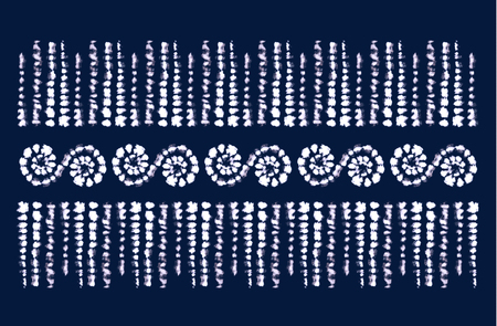 Tie dye art brushes. Print in Shibori style. Ribbon ornament, ribbon, border. Ethnic jewelry. Fashion embroidery for women's clothing. Elements of batik on fabric.のイラスト素材