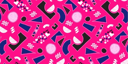 Mosaic pattern of broken tile. Seamless hand drawn  pattern with markers. Trending Memphis style.  Abstract kaleidoscope.のイラスト素材