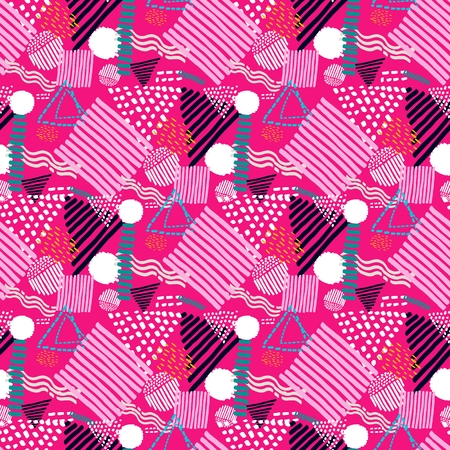 Memphis seamless  pattern in retro style. Doodle pattern hand-drawn pen, ink, chalk.のイラスト素材