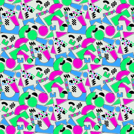 Mosaic pattern of broken tile. Seamless hand drawn  pattern with markers. Trending Memphis style.  Abstract kaleidoscope.のイラスト素材
