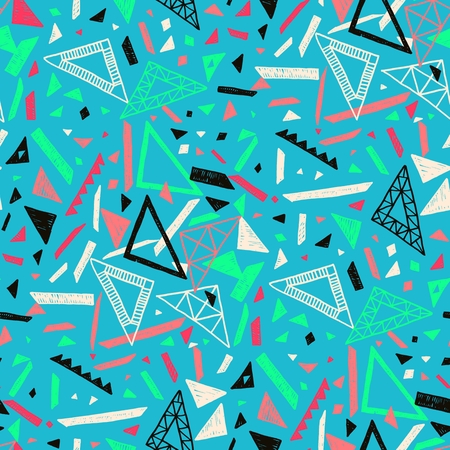 Memphis seamless pattern in retro style. Doodle pattern hand-drawn pen, ink, chalk. Ethnic, folk, tribal.のイラスト素材