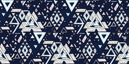 Geometric folklore hipster ornament with a triangle. Tribal ethnic vector embroidered texture. Seamless pattern in Aztec style. Japanese fabric.のイラスト素材