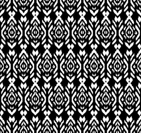Ikat seamless pattern. Vector tie dye shibori print with stripes and chevron. Ink textured japanese background. Ethnic fabric vector. Bohemian fashion. Endless watercolor texture. African rug.のイラスト素材