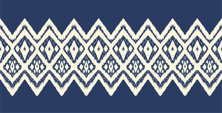 Ikat seamless pattern. Vector tie dye shibori print with stripes and chevron. Ink textured japanese background. Ethnic fabric vector. Bohemian fashion. Endless watercolor texture. African rug.のイラスト素材