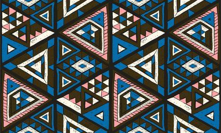 Indian geometric folklore ornament with  triangle. Tribal ethnic vector patchwork texture.  Scandinavian embroidery. Seamless striped  pattern in Aztec style. Gypsy, Mexican, folk pattern.のイラスト素材