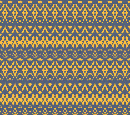 Ikat seamless pattern. Vector tie dye shibori print with stripes and chevron. Ink textured japanese background. Ethnic fabric vector. Bohemian fashion. Endless watercolor texture. African rug.のイラスト素材