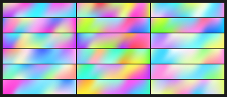Set of Holographic Vector Background. Iridescent Foil. Glitch Hologram. Pastel neon rainbow....