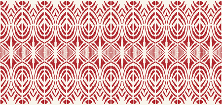 Ikat seamless pattern. Vector tie dye shibori print with stripes and chevron. Ink textured japanese background. Ethnic fabric vector. Bohemian fashion. Endless watercolor texture. African rug.のイラスト素材