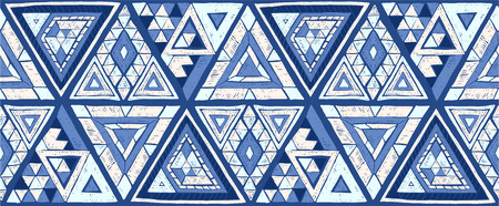 Indian geometric folklore ornament with  triangle. Tribal ethnic vector patchwork texture.  Scandinavian embroidery. Seamless striped  pattern in Aztec style. Gypsy, Mexican, folk pattern.のイラスト素材