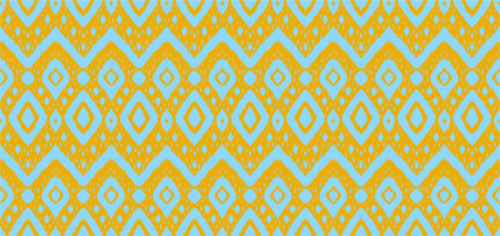 Ikat seamless pattern. Vector tie dye shibori print with stripes and chevron. Ink textured japanese background. Ethnic fabric vector. Bohemian fashion. Endless watercolor texture. African rug.のイラスト素材