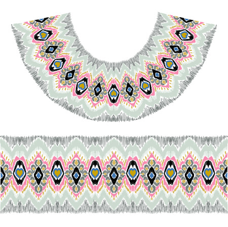 Ikat geometric folklore ornament. Tribal ethnic vector texture. Seamless striped pattern in Aztec style. Figure tribal embroidery. Indian, Scandinavian, Gypsy, Mexican, folk pattern.のイラスト素材