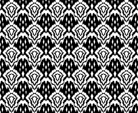 Ikat seamless pattern. Vector tie dye shibori print with stripes and chevron. Ink textured japanese background. Ethnic fabric vector. Bohemian fashion. Endless watercolor texture. African rug.のイラスト素材