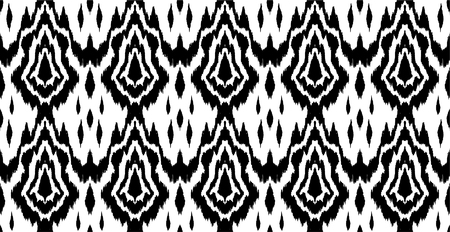 Ikat seamless pattern. Vector tie dye shibori print with stripes and chevron. Ink textured japanese background. Ethnic fabric vector. Bohemian fashion. Endless watercolor texture. African rug.のイラスト素材