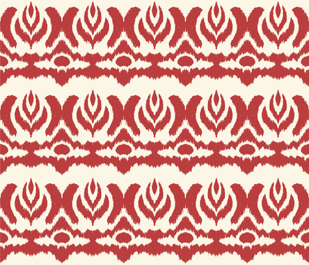 Ikat seamless border print. Vector tie dye shibori pattern with stripes and chevron. Ink textured japanese background. Ethnic fabric vector. Bohemian fashion. Endless watercolor texture. African rug.のイラスト素材