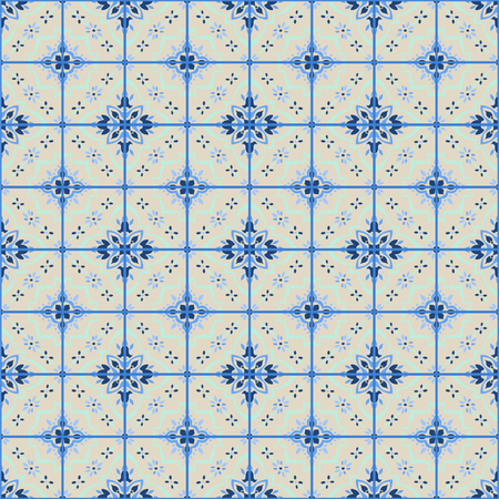 Talavera pattern.  Azulejos portugal. Turkish ornament. Moroccan tile mosaic. Spanish porcelain. Ceramic tableware, folk print. Spanish pottery. Ethnic background. Mediterranean seamless  wallpaper.のイラスト素材
