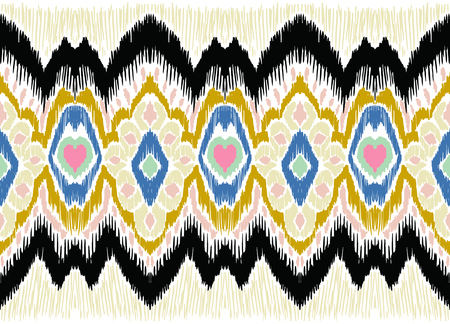 Ikat geometric folklore ornament. Tribal ethnic vector texture. Seamless striped pattern in Aztec style. Figure tribal embroidery. Indian, Scandinavian, Gypsy, Mexican, folk pattern.のイラスト素材