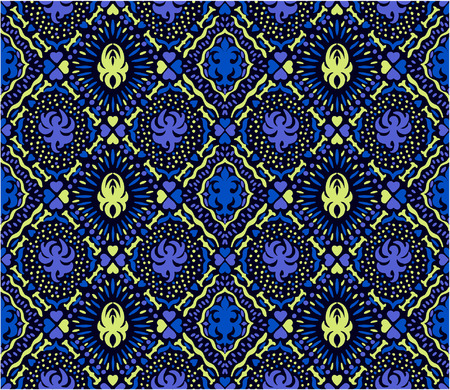 Ikat seamless pattern. Vector tie dye shibori print with stripes and chevron. Ink textured japanese background. Ethnic fabric vector. Bohemian fashion. Endless watercolor texture. African rug.のイラスト素材