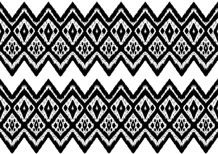 Ikat seamless pattern. Vector tie dye shibori print with stripes and chevron. Ink textured japanese background. Ethnic fabric vector. Bohemian fashion. Endless  texture. African rug.のイラスト素材