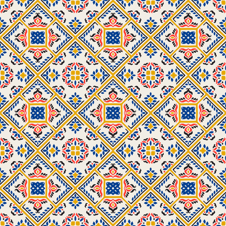 Talavera pattern.  Azulejos portugal. Turkish ornament. Moroccan tile mosaic. Spanish porcelain. Ceramic tableware, folk print. Spanish pottery. Ethnic background. Mediterranean seamless  wallpaper.のイラスト素材