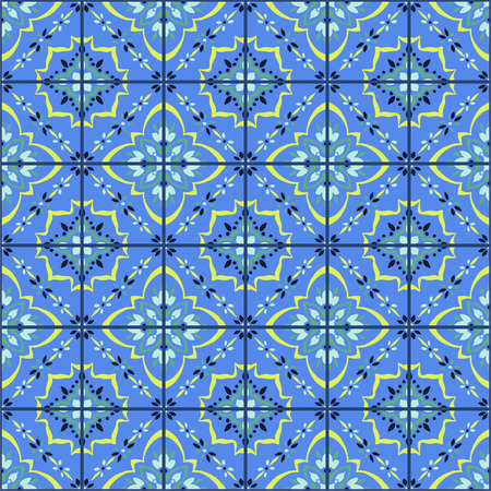 Talavera pattern.  Azulejos portugal. Turkish ornament. Moroccan tile mosaic. Spanish porcelain. Ceramic tableware, folk print. Spanish pottery. Ethnic background. Mediterranean seamless  wallpaper.のイラスト素材