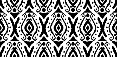 Ikat seamless pattern. Vector tie dye shibori print with stripes and chevron. Ink textured japanese background. Ethnic fabric vector. Bohemian fashion. Endless watercolor texture. African rug.のイラスト素材