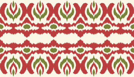 Ikat seamless border print. Vector tie dye shibori pattern with stripes and chevron. Ink textured japanese background. Ethnic fabric vector. Bohemian fashion. Endless watercolor texture. African rug.のイラスト素材