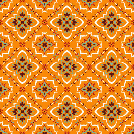 Talavera pattern.  Azulejos portugal. Turkish ornament. Moroccan tile mosaic. Spanish porcelain. Ceramic tableware, folk print. Spanish pottery. Ethnic background. Mediterranean seamless  wallpaper.のイラスト素材