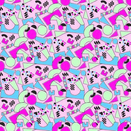 Mosaic pattern of broken tile. Seamless hand drawn  pattern with markers. Trending Memphis style.  Abstract kaleidoscope.のイラスト素材