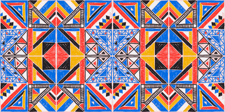 Tribal vector ornament. Seamless African pattern. Ethnic carpet with chevrons. Aztec style. Geometric mosaic on the tile, majolica.  Ancient interior. Modern rug. Geo print on textile. Vintage fabric.のイラスト素材