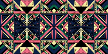 Seamless geometric African pattern. Ethnic ornament on the carpet. Aztec style. Tribal ethnic vector texture. Embroidery on fabric. Indian, Mexican, folk pattern. Quilting, patchwork, jacquard.のイラスト素材