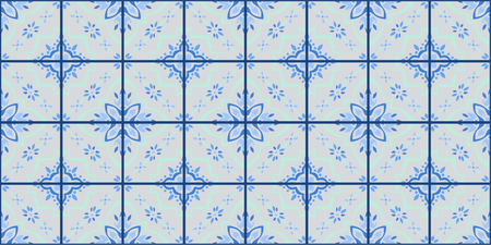 Talavera pattern.  Azulejos portugal. Turkish ornament. Moroccan tile mosaic. Spanish porcelain. Ceramic tableware, folk print. Spanish pottery. Ethnic background. Mediterranean seamless  wallpaper.のイラスト素材