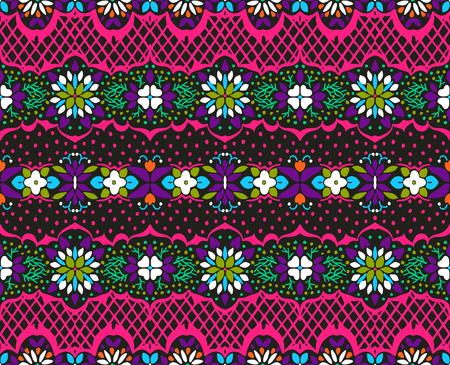Seamless floral pattern folk colorful flowers and leaves. Flower embroidery. Talavera pattern. ...