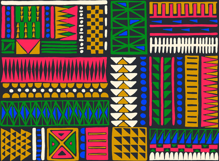 Tribal vector ornament. Seamless African pattern. Ethnic carpet with chevrons. Aztec style. Geometric mosaic on the tile, majolica. Ancient interior. Modern rug. Geo print on textile. Kente Cloth.のイラスト素材