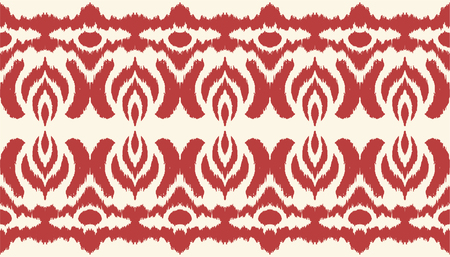 Ikat seamless border print. Vector tie dye shibori pattern with stripes and chevron. Ink textured japanese background. Ethnic fabric vector. Bohemian fashion. Endless watercolor texture. African rug.のイラスト素材