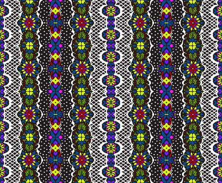 Seamless floral pattern folk colorful flowers and leaves. Flower embroidery. Talavera pattern.  Indian patchwork. Turkish ornament.  Spanish  ethnic background. Mediterranean seamless  wallpaper.のイラスト素材