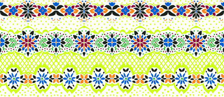 Seamless floral pattern folk colorful flowers and leaves. Flower embroidery. Talavera pattern.  Indian patchwork. Turkish ornament.  Spanish  ethnic background. Mediterranean seamless  wallpaper.のイラスト素材