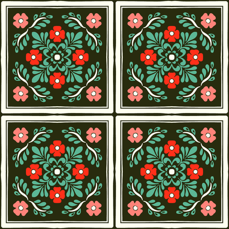Talavera pattern. Azulejos portugal. Turkish ornament. Moroccan tile mosaic. Spanish porcelain. Ceramic tableware, folk print. Spanish pottery. Ethnic background. Mediterranean seamless wallpaper.のイラスト素材