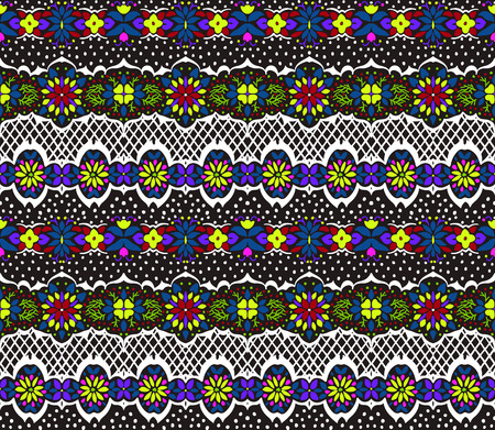 Seamless floral pattern folk colorful flowers and leaves. Flower embroidery. Talavera pattern.  Indian patchwork. Turkish ornament.  Spanish  ethnic background. Mediterranean seamless  wallpaper.のイラスト素材