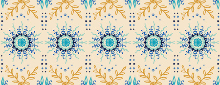 Seamless floral pattern. Stylized doodle flowers. Spanish ethnic embroidery. Folk ornament. Solar...