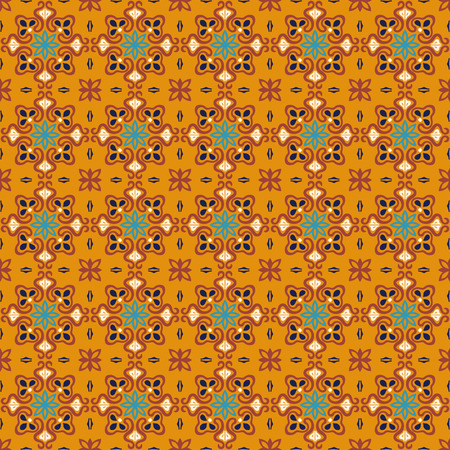 Talavera pattern. Azulejos portugal. Turkish ornament. Moroccan tile mosaic. Spanish porcelain. Ceramic tableware, folk print. Asian pottery. Ethnic background. Mediterranean seamless wallpaper.のイラスト素材