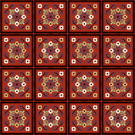 Talavera pattern. Azulejos portugal. Turkish ornament. Moroccan tile mosaic. Spanish porcelain. Ceramic tableware, folk print. Spanish pottery. Ethnic background. Mediterranean seamless wallpaper.のイラスト素材