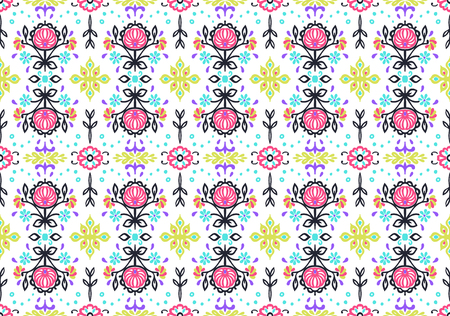 Seamless floral pattern folk colorful flowers and leaves. Indian embroidery. Talavera pattern....