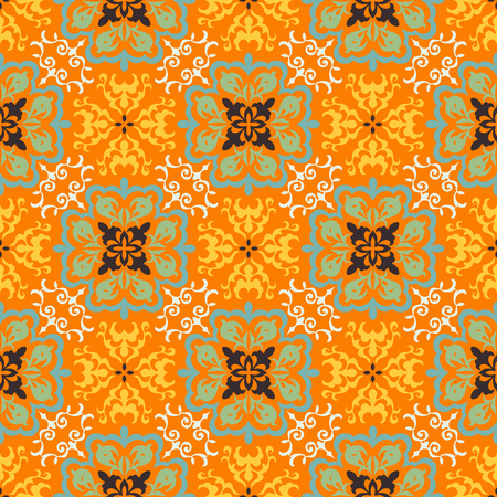 Mexican pottery Talavera. Portuguese tile azulejo. Damask floral background. Turkish ornament, Moroccan mosaic. Spanish porcelain. Ceramic dishes, folk print. Mediterranean wallpaper. Art Deco.のイラスト素材