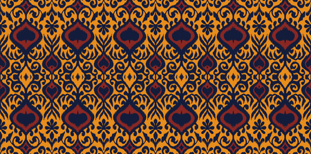 Ikat geometric folklore ornament. Oriental vector damask pattern. Ancient art of Arabesque. Tribal ethnic texture. Spanish motif on the carpet.  Aztec style.  Indian rug. Gypsy, Mexican  embroidery.のイラスト素材