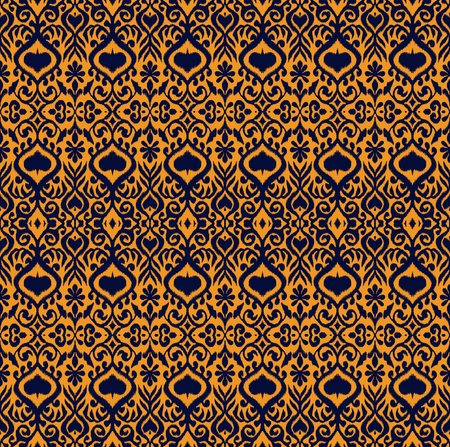 Ikat geometric folklore ornament. Oriental vector damask pattern. Ancient art of Arabesque. Tribal ethnic texture. Spanish motif on the carpet.  Aztec style.  Indian rug. Gypsy, Mexican  embroidery.のイラスト素材