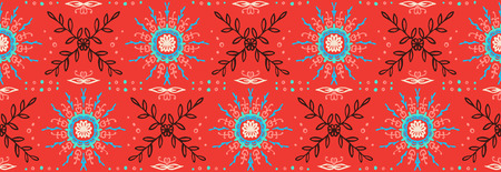 Seamless floral pattern. Stylized doodle flowers. Spanish ethnic embroidery. Folk ornament. Solar...