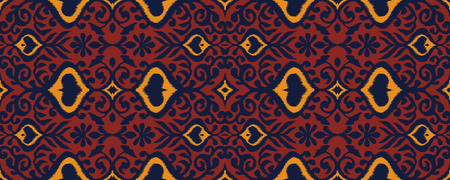Ikat geometric folklore ornament. Oriental vector damask pattern. Ancient art of Arabesque. Tribal ethnic texture. Spanish motif on the carpet.  Aztec style.  Indian rug. Gypsy, Mexican  embroidery.のイラスト素材