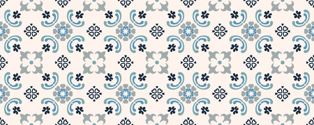 Talavera pattern.  Indian patchwork. Azulejos portugal. Turkish ornament. Moroccan tile mosaic. Ceramic tableware, folk print. Spanish pottery. Ethnic background. Mediterranean seamless  wallpaper.のイラスト素材
